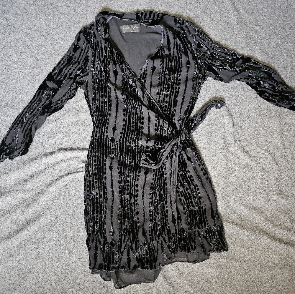 Vintage burnout velvet silk wrap dress